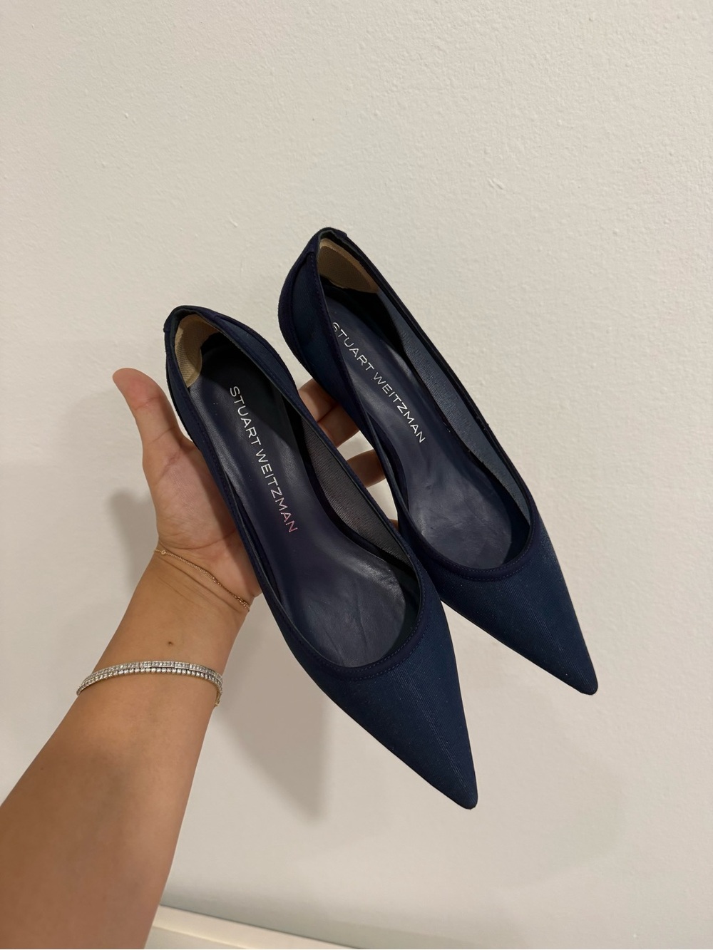 Stuart Weitzman Dark Navy Pointed Toe Mesh Pumps